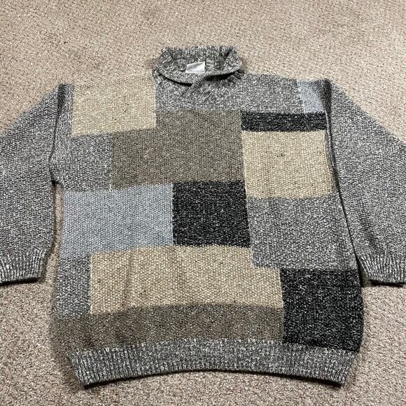 VTG Monello Sweater Mens XL Shawl Wool Geometric Patchwork Color Block Menswear - Picture 1 of 7